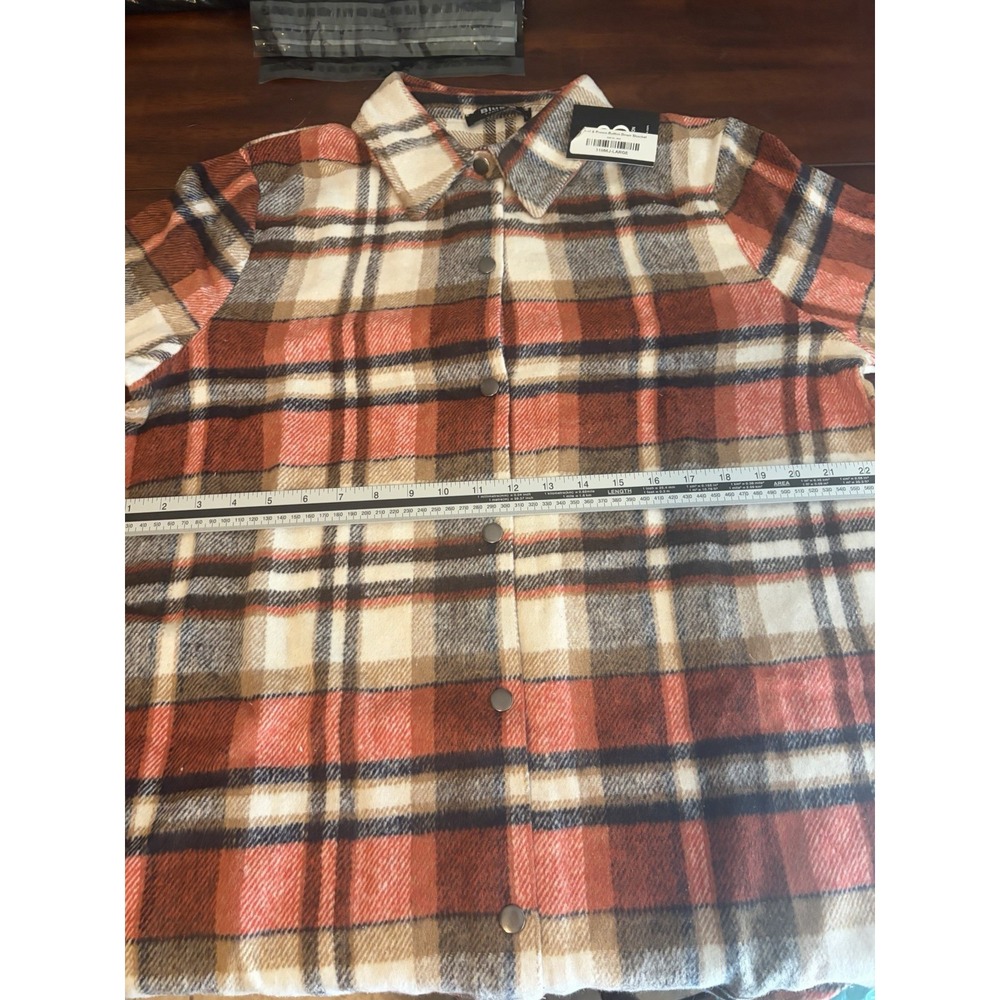 Blue B Collection Women's Large Plaid Shacket Rust Brown Cream Button Down NWT
